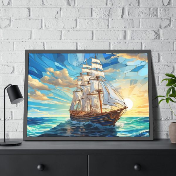 2544825028658140807_2048.jpeg Vintage Sail Ship Stained Glass Framed Poster