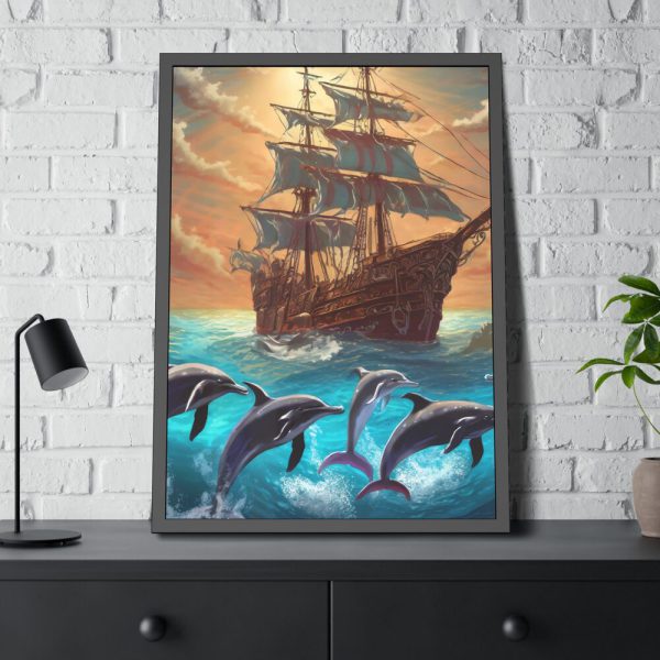 3008645634312517141_2048.jpeg Dolphins And Ship Art Print Framed Poster