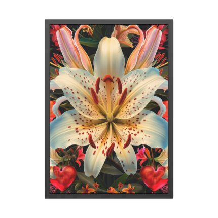 Vintage Lily And Hearts Art I  Framed Poster