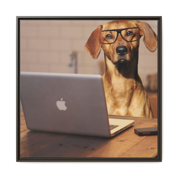Dog Using Laptop Computer Framed Canvas