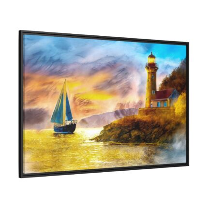 Ship and Lighthouse Framed Canvas