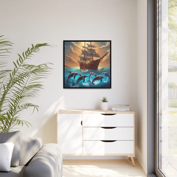 6395107527335254367_2048.jpeg Dolphins And Ship Art Print Framed Canvas