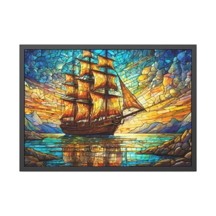 Digital Art, Stained Glass Old Ship Framed Poster