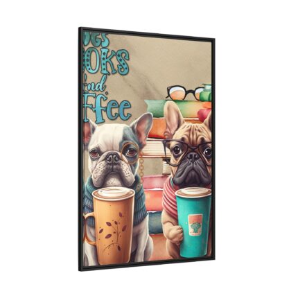 Dogs, Books And Coffee Framed Canvas