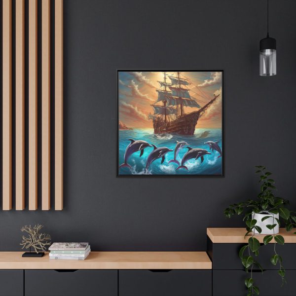 7519237912905517532_2048.jpeg Dolphins And Ship Art Print Framed Canvas