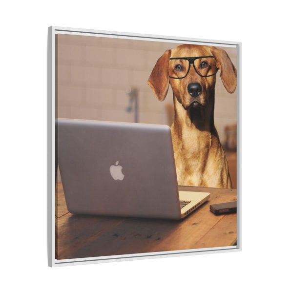 Dog Using Laptop Computer Framed Canvas