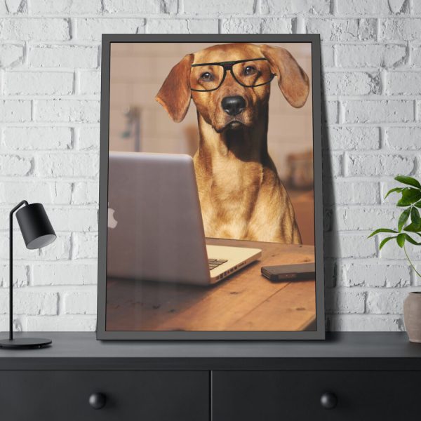 Dog Using Laptop Computer Framed Poster