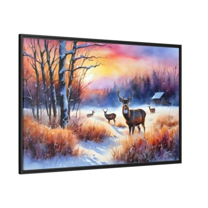 Winter Landscape Deer Framed Canvas