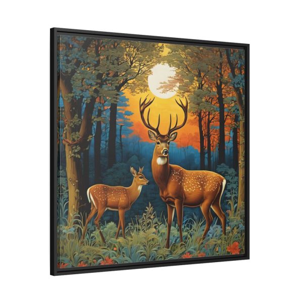 Deer Forest Vintage Illustration Framed Canvas