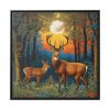 Deer Forest Vintage Illustration Framed Canvas