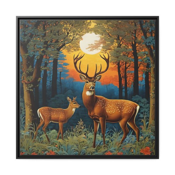 Deer Forest Vintage Illustration Framed Canvas