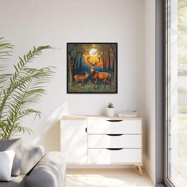 Deer Forest Vintage Illustration Framed Canvas