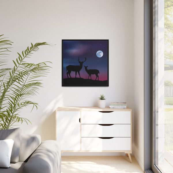 88302-3.jpg Silhouette Deer Aurora Sky Framed Canvas