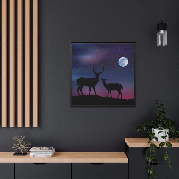 88302-4.jpg Silhouette Deer Aurora Sky Framed Canvas