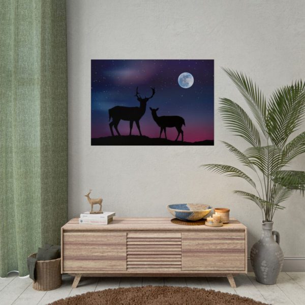 92409-3.jpg Silhouette Deer Aurora Sky Poster
