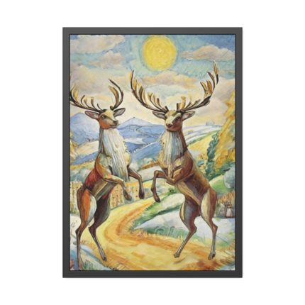 Dancing Deer Painting Art Framed Poster