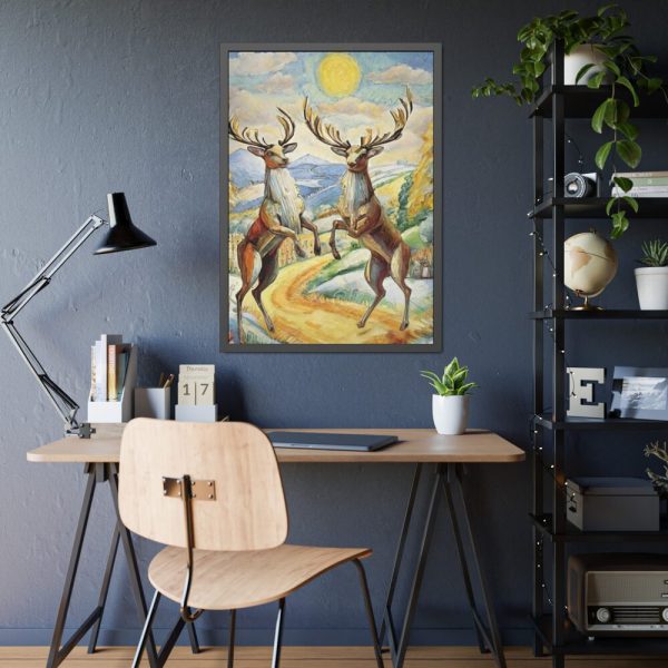 93830-14.jpg Dancing Deer Painting Art Framed Poster