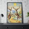 93830-15.jpg Dancing Deer Painting Art Framed Poster