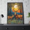 Deer Forest Vintage Illustration Framed Poster