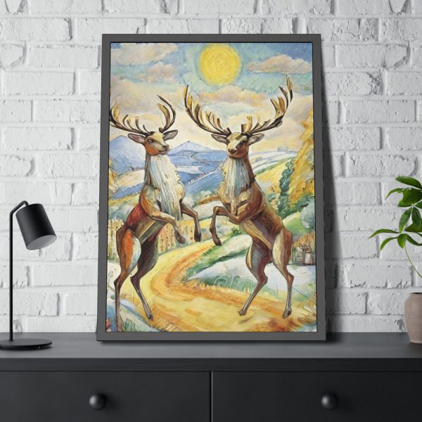 93831-15.jpg Dancing Deer Painting Art Framed Poster