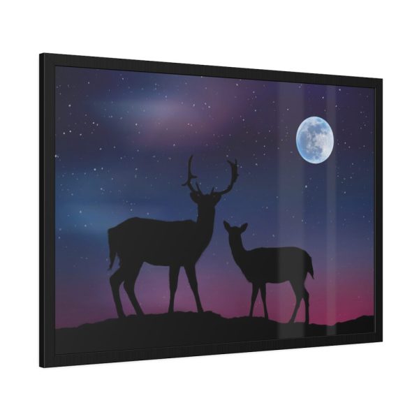 93854-1.jpg Silhouette Deer Aurora Sky Framed Poster