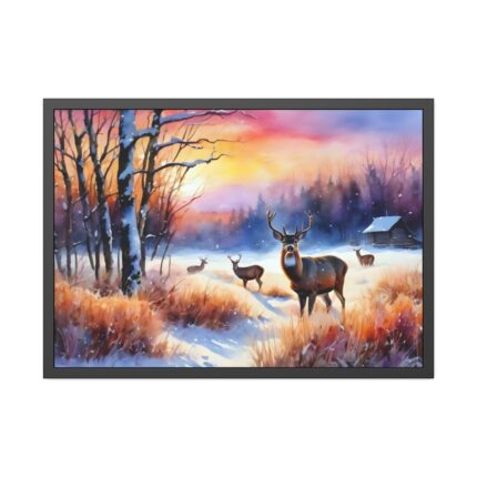 Winter Landscape Deer Framed Poster