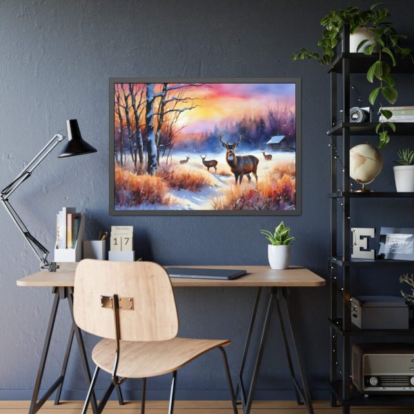 93855-10.jpg Winter Landscape Deer Framed Poster