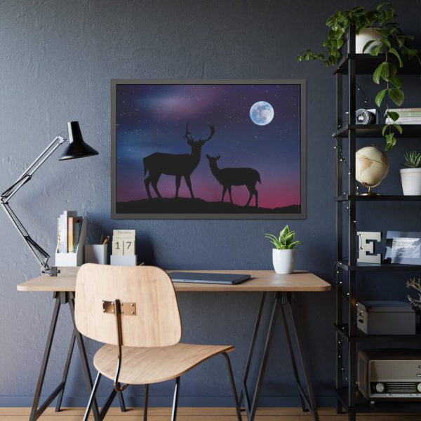 93855-2.jpg Silhouette Deer Aurora Sky Framed Poster