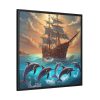 9641792120029002621_2048.jpeg Dolphins And Ship Art Print Framed Canvas