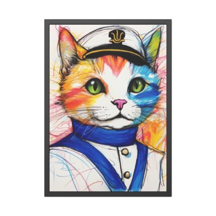 Nautical Sailor Cat Art Framed Poster