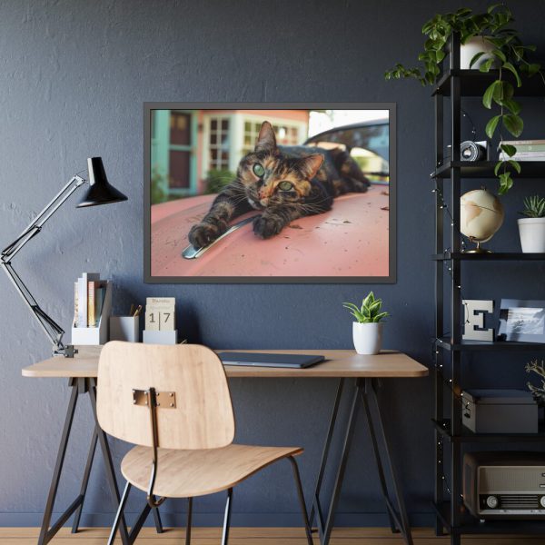 11238796121484852993_2048.jpeg Calico Cat On Car Framed Poster