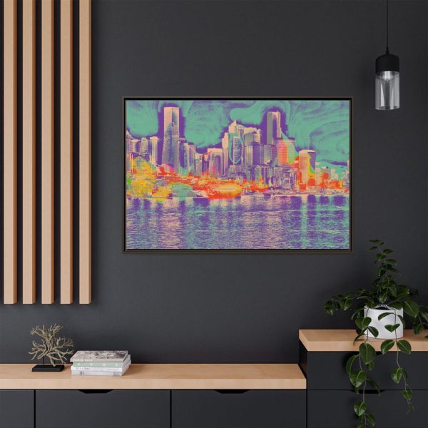 Pop Art Seattle Skyline Print Framed Canvas