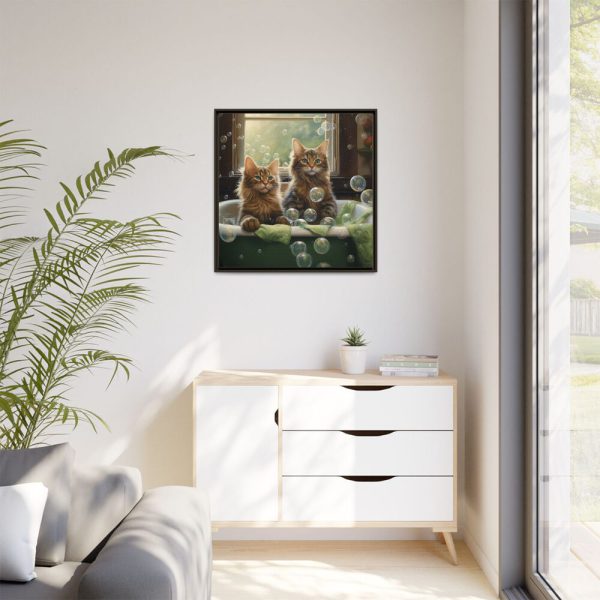 Cats Taking Bubble Bath Framed Canvas