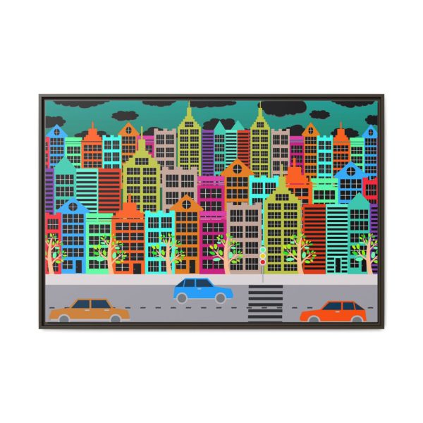 Colorful Cityscape Town City Building Framed Canvas