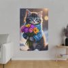 Kitten Cat With Bouquet Of Flowers Standard Canvas