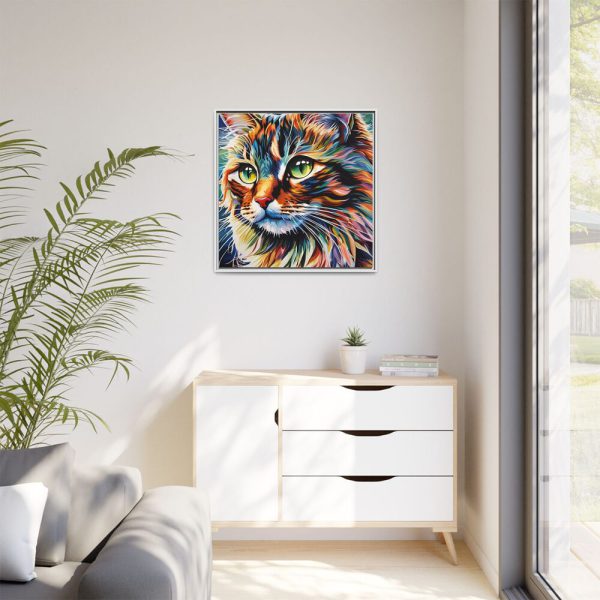 Watercolor Image of Cat Framed Canvas