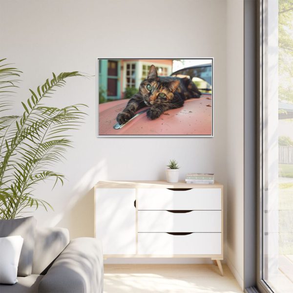 12654817885226895035_2048.jpeg Calico Cat On Car Framed Canvas