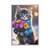 Kitten Cat With Bouquet Of Flowers Framed Canvas