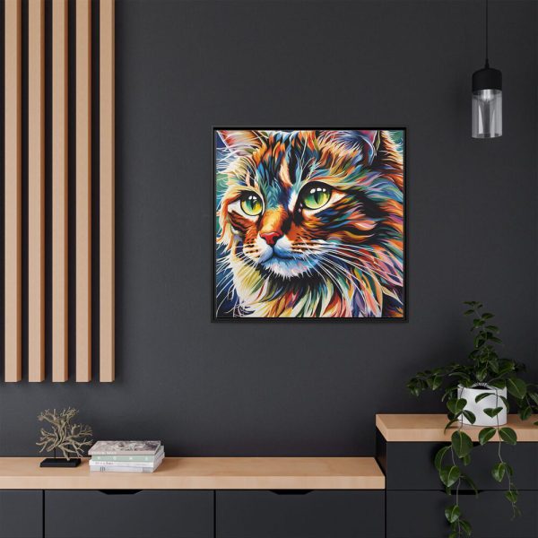 Watercolor Image of Cat Framed Canvas