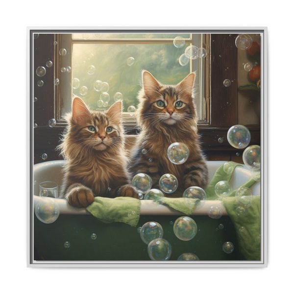 Cats Taking Bubble Bath Framed Canvas