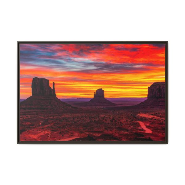 Sun Setting in Monument Valley Framed Canvas