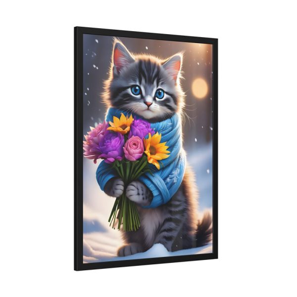 Kitten Cat With Bouquet Of Flowers Framed Poster