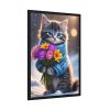 Kitten Cat With Bouquet Of Flowers Framed Poster