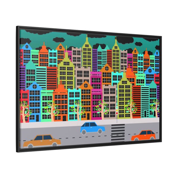 Colorful Cityscape Town City Building Framed Canvas