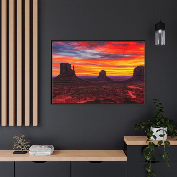 Sun Setting in Monument Valley Framed Canvas