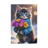 Kitten Cat With Bouquet Of Flowers Standard Canvas