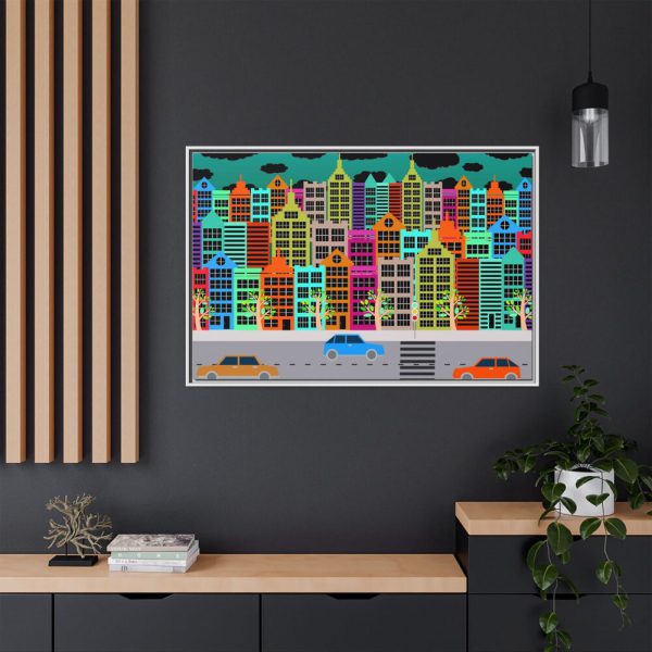 Colorful Cityscape Town City Building Framed Canvas