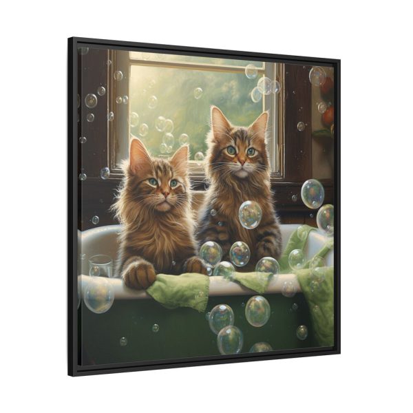 Cats Taking Bubble Bath Framed Canvas