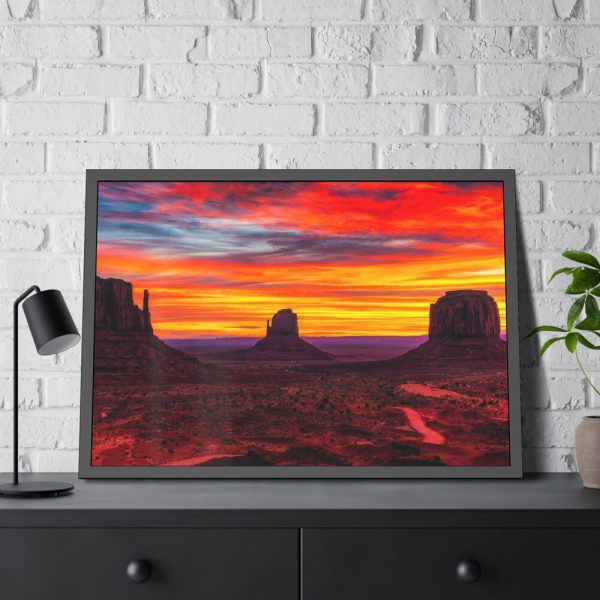 Sun Setting in Monument Valley Framed Poster