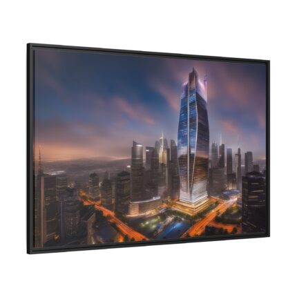 Megalithic Skyscraper Touches Clouds Framed Canvas